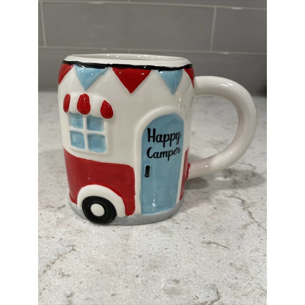 RV Camper Trailer Retro Mug Boston Warehouse Red White Blue Holiday Ceramic